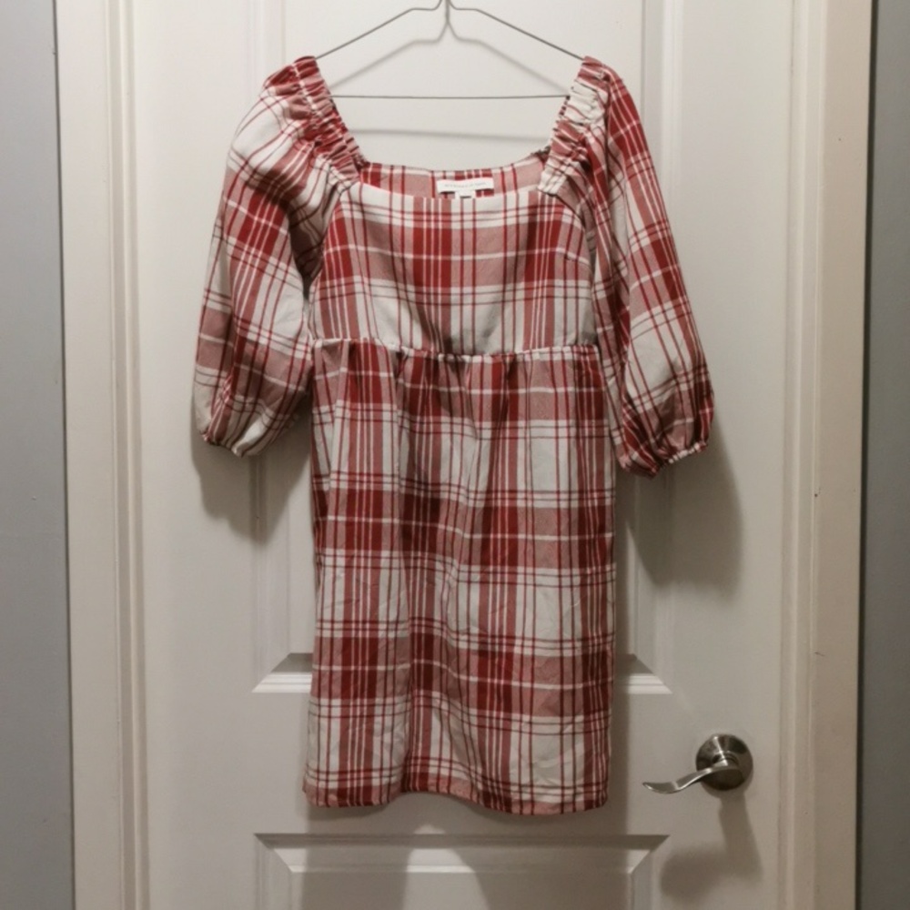 Chic Long Puffed Sleeve‎ Plaid Dress